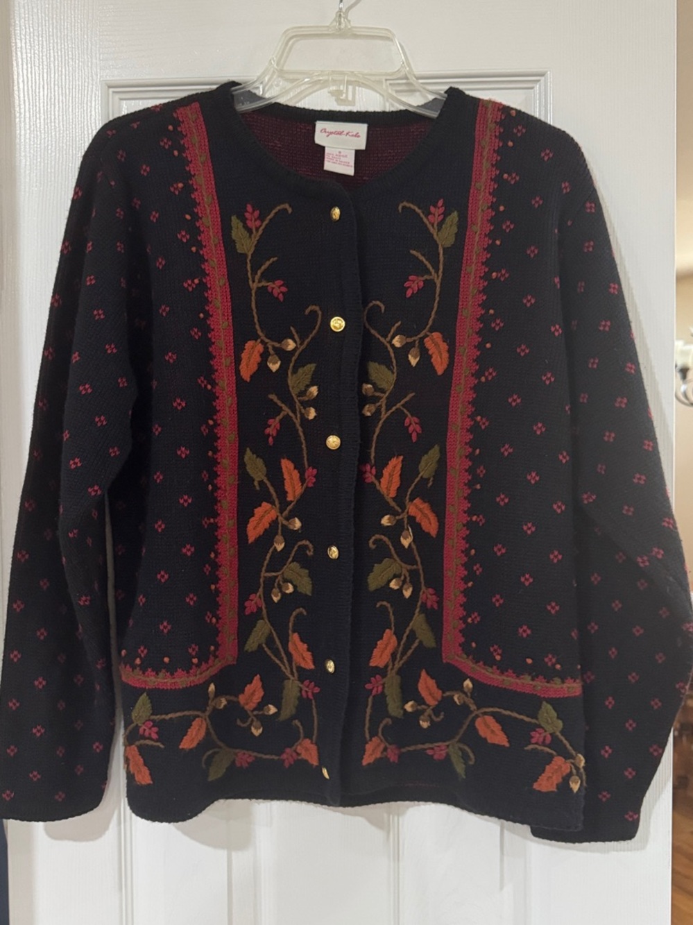 Crystal-Kobe Women’s Small Fall Embroidered Cardigan Sweater Floral Cottagecore